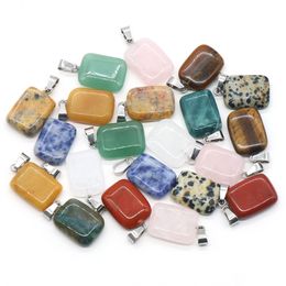 Natural Stone Crystal Rectangle Tag Charms Rose Quartz Agate Jade Pendants Jewellery Making Necklace Earrings free shipping