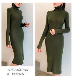 Casual Dresses 2023 Fashion Women Sexy Party Dress Knit Style Long Sleeve Turtleneck Winter Slim Work Wear Office Vestidos