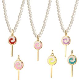 Pendant Necklaces Cute Lollipop Necklace For Women Simulated Pearl Female Sweater Chain Stainless Steel Lobster Clasp Adjustable Collares