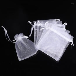 Gift Wrap 100pcs Drawstring Clear Organza Storage Bag Small Jewelry Pendant Pouch Bags White Wedding Party Favor Candy