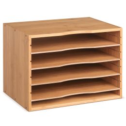 wholesale Bamboo Desktop Organiser File Sorter Desk Organisers 5 Tier Letter Tray with 4 Adjustable Shelves for Office Stationary Supplie LL
