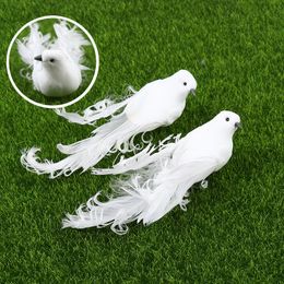 Decorative Objects Figurines Artificial White Plastic Feather Love Peace Doves Bird Simulation Figurines Home Table Garden Hanging Decoration Gift 1pc 230823