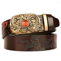 Belts Top Male Genuine Leather Vintage Ratchet Men Belt Automatic Buckle Pattern Waistband For Business