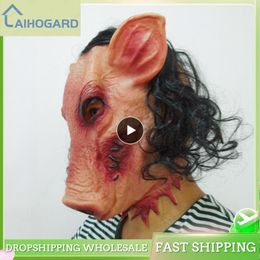 Party Masks 1~10PCS Halloween Scary Saw Pig Head Mask Cosplay Party Horrible Animal Masks Full Face Latex Mask Halloween Party Decoration 230823