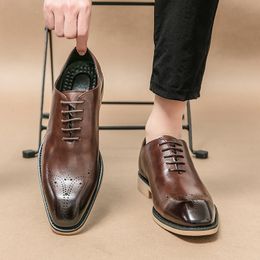 Dress Shoes Brown Brogue Shoes for Men Lace-up Solid Square Toe Business Black Men Dress Shoes Size 38-44 Mens Shoes 230824