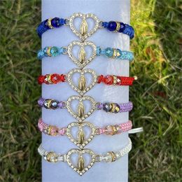 Bangle Love Heart Virgin Maria Alloy Religious Woven With 6MM Crystal And Eyes Bracelet Prayer Or Have Protection Effect Many Colours 230824