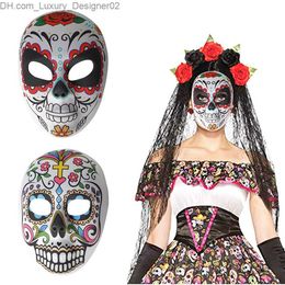 1/2Pcs Day of The Dead Masks Sugar Skull Full Face Mask Mexico Parties Masquerade Props Halloween Costume for Women Men Q230824
