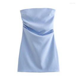 Casual Dresses 2023 Summer Tube Top Short Style Dress Sexy Straight Collar Slim Fit Pleated Hip Skirt Fashion Mini