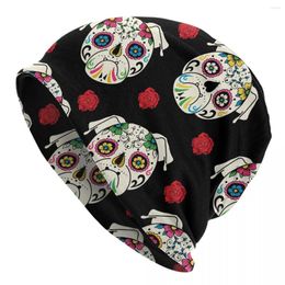 Berets Women Men Beanie Hat Pug Sugar Skull Day Of The Dead Warm Spring Winter Outdoor Hip-hop Cap