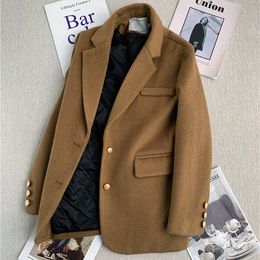 Women's Jackets UNXX Glen Plaid Khaki Wool Suit Jacket Petite Women Winter Quilted Thickened Tweed Blazer 230823