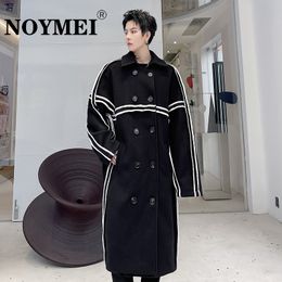 Men's Trench Coats NOYMEI Contrast Color Long Length Bordure Openwire Line Black Fashionable Korean Male Coat Winter Windbreaker WA2487 230823