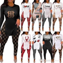 Retail Designer Women Tracksuits Christmas Outfits New Personalised Letter Printing Tops Split Hem Long Sleeve Slim Jogger Suit2227