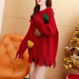 Women's Sweaters 3D Christmas Hat Pullover Sweater Autumn Winter Korean Fashion Loose And Lazy Style Tassel Knitted Tops Oversize