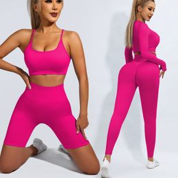 Women's Leggings Women's Tracksuit Seamless Yoga Set Sports Suit for Fitness Long Sleeve Crop Top Gym Clothing Women Workout Sportswear Two Piece 230824
