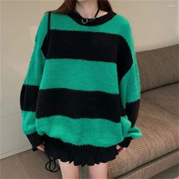 Women's Sweaters Alien Kitty Green Thicken Spring Chic Women Loose Stripes 2023 Pullovers Slim-Fit Vintage Office Lady Knitted