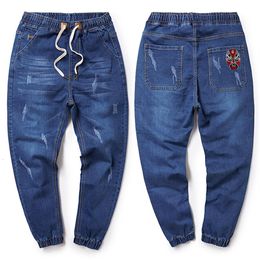 Plus Size M-8XL Mens Dark Blue Stretch Jeans Regular Denim Jean Trousers Large Size Big And Tall Long Pants285z