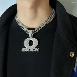 Chains ULJ Hip Hop Men Woman Block Pendant Necklace Iced Out Bling Crystal 12mm Cuban Link Chain Rock Shine Jewellery