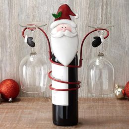Kitchen Storage Christmas Wine Bottle Holder Year Glass Holders Organiser Rack Desktop For Home Holiday Display Stand Gifts 1pcs