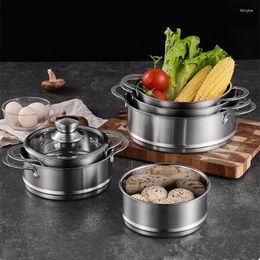 Double Boilers 18-26cm Stainless Steel Food Steamer For Dumplings With Ear Pressure Rice Cooker Steaming Grid Kitchen Cooking Supplies