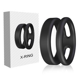 Cockrings Silicone Double Penis Ring Delay Ejaculation Cock Rings Male Dick Erection Erotic CockRings Multi Wearing Ways Sex Toys for Men 230824