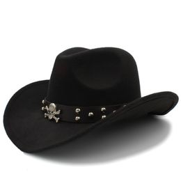 sboy Hat's Men Wool Western Cowboy Hat Rollup Brim Gentleman Dad Jazz Equestrian Sombrero Hombre Cap Size 5658CM Leather Belt 230823