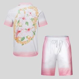 Men's Tracksuits Pink Gradient Floral Print Casablanca Shirts Suit Summer Holiday Hawaiian Short Sleeve Shirt for Men Women 230823