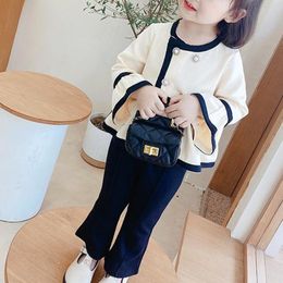 Clothing Sets Spring Autumn Kawaii Korean Patchwork Girls Suit Long Sleeve Outerwear and PantsTwo Piece Set Fashion Button Children's Clothes 230823