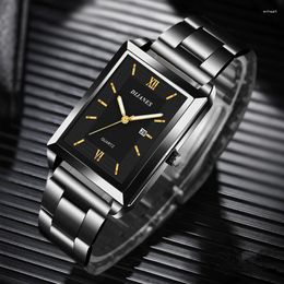 Wristwatches Fashion Men's Calendar Date Sport Casual Leather Wristwatch Luxury Business Stainless Steel Quartz Watch For Man Montre Homme