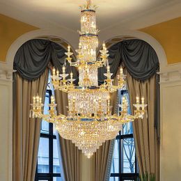 American Crystal Ceiling Chandelier European Luxury Long Hanging Lamps for Ceiling Room Decor Casa Home Decorations Hotel Stairway Hall Living Room Lustre Lampara