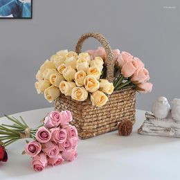 Decorative Flowers 12pcs Artificial Roses Real Touch Silk Rose Wedding Supplies Bridal Bouquet Home Party Flower Arrangement Decoration