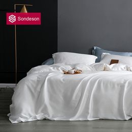 Bedding sets Sondeson White 100% Nature Silk Bedding Set Women Queen King Duvet Cover Set Flat Sheet Fitted Sheet Pillowcase Bed Sets 230823