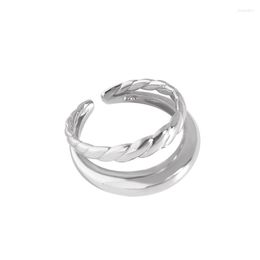 Cluster Rings Small Number Texture Geometry Double Layer Twisted Wire Fried Dough Twists 925 Sterling Silver Ring Female