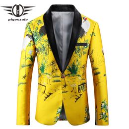 Plyesxale Black Yellow Blazer Men 2018 Slim Fit Floral Embroidery Blazer Jacket Shawl Collar Casual Suit Mens Prom Blazers Q421215Y