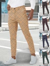 Herrenhosen Fashion Plaid Blumendruck Business Streetwear Casual Hosen Vintage Suit Formal Long Bleistift Pantalon Homme