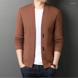 Men's Sweaters 2023 Spring Autum Men Fashion Korean Knitting Trendy Cardigans Male Casual Solid Color Long Sleeve Sweater Jacket Coats C27