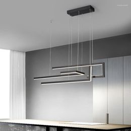 Chandeliers Modern Minimalism LED Pendant Lamp For Dining Room Kitchen Bar Living Bedroom Black Rectangle Dimmable Chandelier Lights