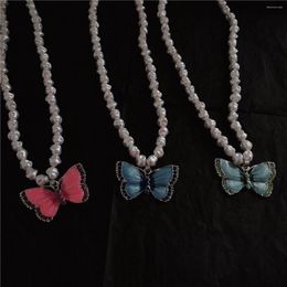 Pendant Necklaces Gothic Colorful Butterfly Necklace Cute Irregular Pearl For Women Girls Fashion Jewelry Gift