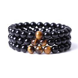 8mm Bright Black Natural Stone Tiger Eye Elasticity Bracelet For Women Men Couple Jewelry