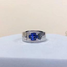 Cluster Rings Beautiful White Gold 14K Men's Ring 1CT Oval Shape Sapphire Engagement For Men Blue Gemstone Real Wedding Jewellery