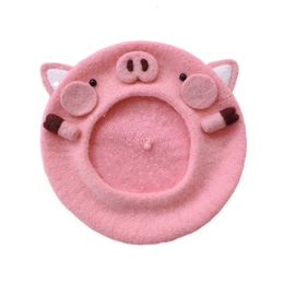 Berets Pink piggy beret Hat girl winter Cute casual fashion painter cap women wool warm hat wholesale 230823