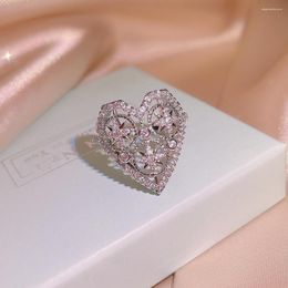 Cluster Rings Unique Openwork Heart-Shaped Cross Circle Full Of Diamond Couple For Women Lover Zircon Engagement Bridal Gift Jewelry