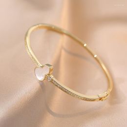 Charm Bracelets Ethnic Lucky Gourd Bangle For Women Gold Color White Zircon Shell Bangles Minimlaist Bride Wedding Hand Jewelry