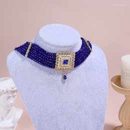 Pendant Necklaces Moroccan Kaftan Wedding Dress Necklace Jewelry Gift Gold Color Bride Pearl Choker Crystal Bead Neck Chain Hand-Woven