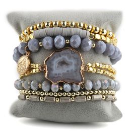 Bangle RH Fashion Bohemia Jewellery Accessory Stone/Glass Beaded Multi Stack Stretch Bracelets Set For Women Gift 230824