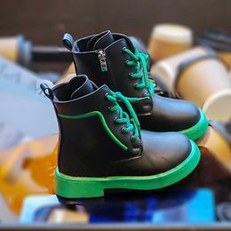 Boots 2023 Autumn and Winter New Girls Soft Bottom Assorted Simple Ankle Boots Korean Child Round-toe Narrow Band Boys Fashion Boots L0824