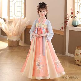 Girl's Dresses Chinese Style Traditional Embroidery Dress Kids Fairy Perform Come Girls Party Evening Performance Princess Dresses R230824