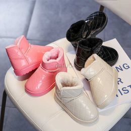 Boots Diamond Plaid Children's Snow Boots Thickened Boys' and Girls' Thermal Sleeves Short Boots Solid Color Korean Style Winter New L0824