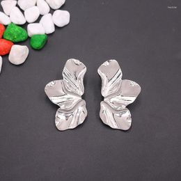 Stud Earrings European Exaggerated Metal For Women Irregular Wrinkled Flower Leaf Shape Female Punk Jewellery