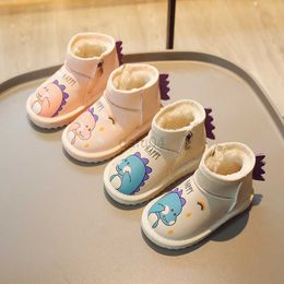 Boots Children Snow Boots 2023 Winter New Boys Cotton Ankle Boots Cartoon Cute Dinosaur Print Girls Versatile Casual Fashion Kids Boot L0824