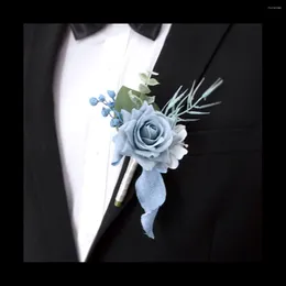 Storage Bags 4PCS Dusty Blue Corsage And Boutonniere Set Prom Artificial Flower Wrist Bracelets